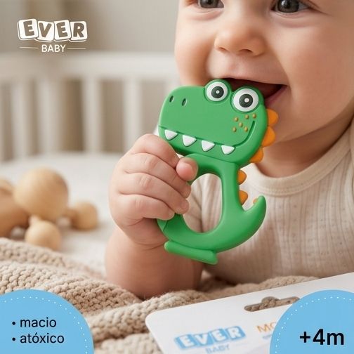 Mordedor Infantil Ever Baby Dino Emborrachado +4M Atóxico