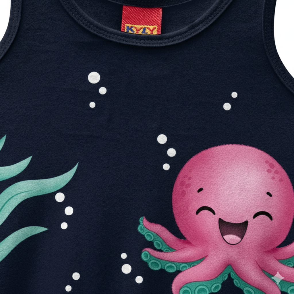 Vestido Kyly Fundo do Mar Polvo e Tartaruga