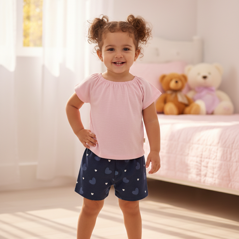 Conjunto Infantil Feminino Kamylus Corações – Conforto e Estilo para o Dia a Dia