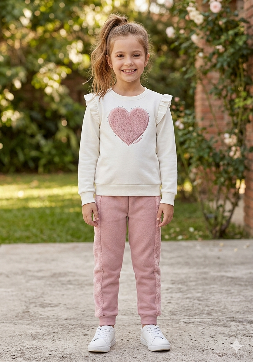 Conjunto Infantil Feminino Alakazoo - Coração em Relevo e Detalhes Peluciados