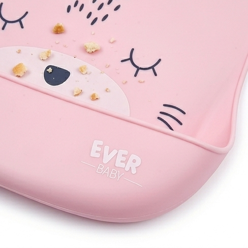 Babador de Silicone com Pega Migalhas Ever Baby Gatinho +3M