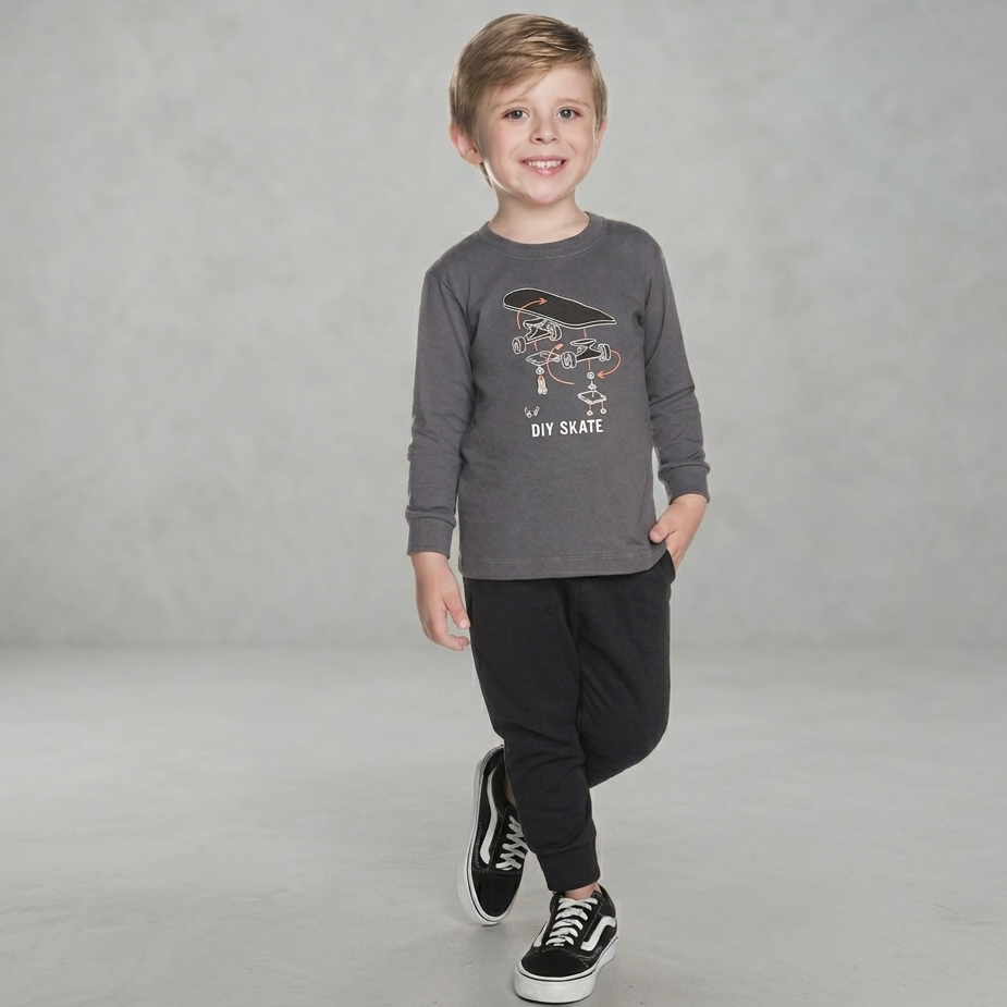 Conjunto Infantil Menino Have Fun Rebel Wheels em Meia Malha e Moletom