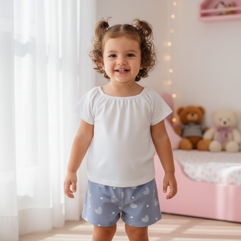 Conjunto Infantil Feminino Kamylus Corações – Conforto e Estilo para o Dia a Dia