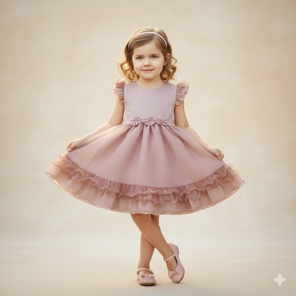 Vestido Festa D-Luxe Flor Brilhante Com Cinto De Perolas