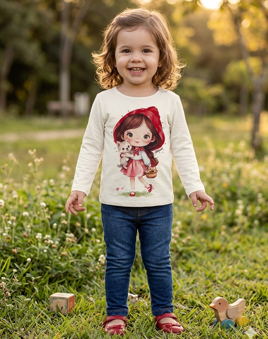 Blusa Infantil Feminina Alakazoo Manga Longa em Malha Modelli Estampada