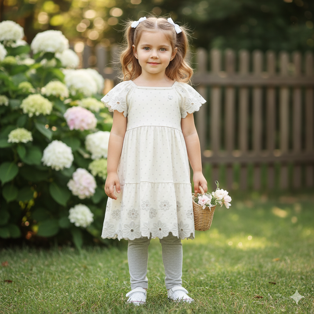 Vestido Infantil Milon Poá com Bordado Floral