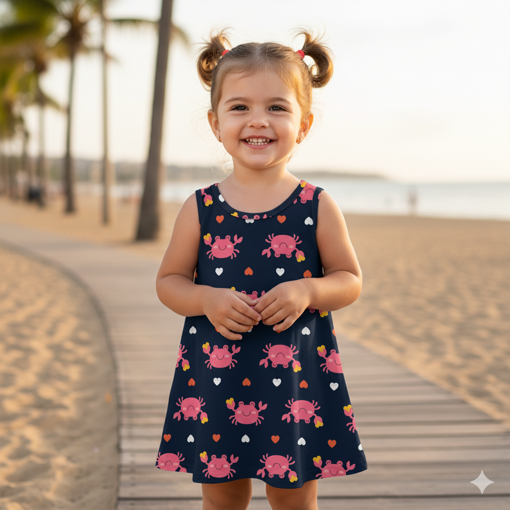 Vestido Infantil Kyly Caranguejo e Corações