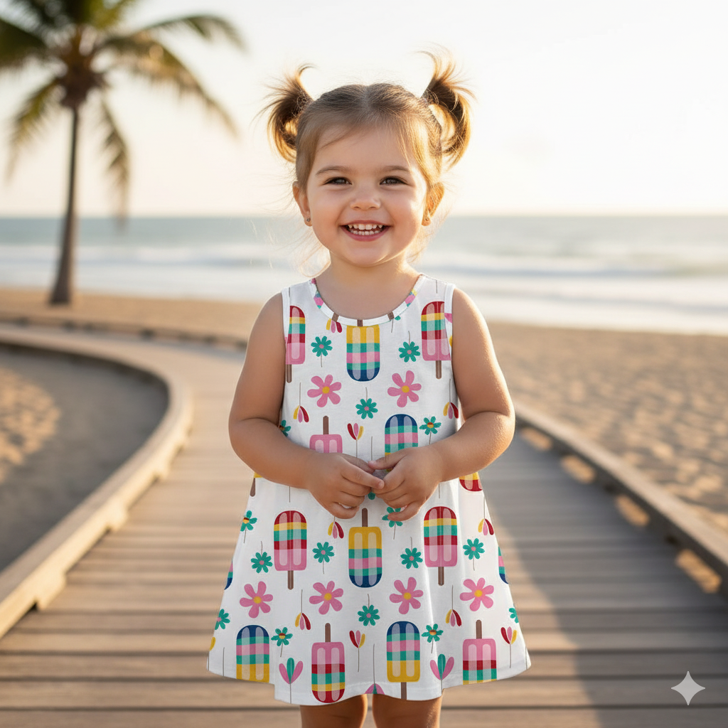 Vestido Infantil Kyly Picolés e Flores