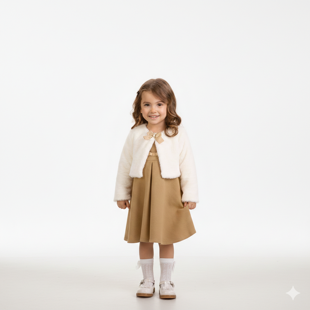 Conjunto Infantil Feminino Milon Vestido Canelado e Bolero de Pelúcia