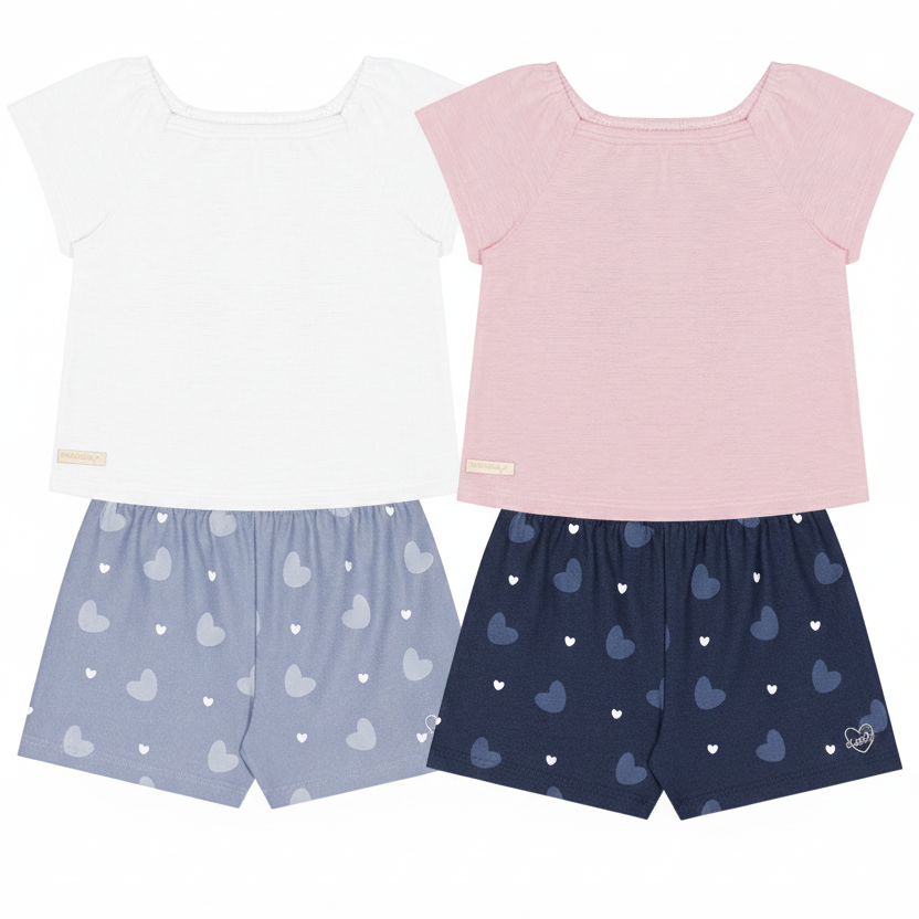 Conjunto Infantil Feminino Kamylus Corações – Conforto e Estilo para o Dia a Dia