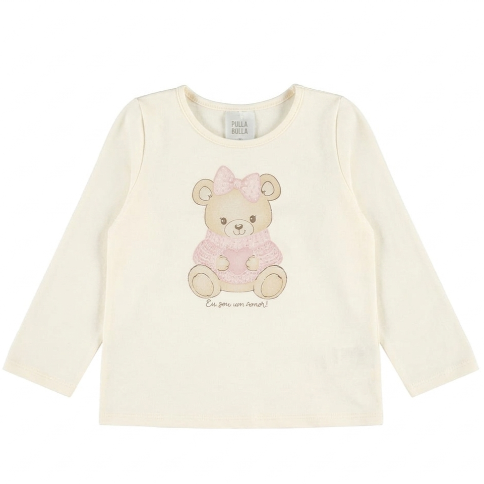 Blusa Infantil Menina Pulla Bulla Manga Longa 100% Algodão Ursinha