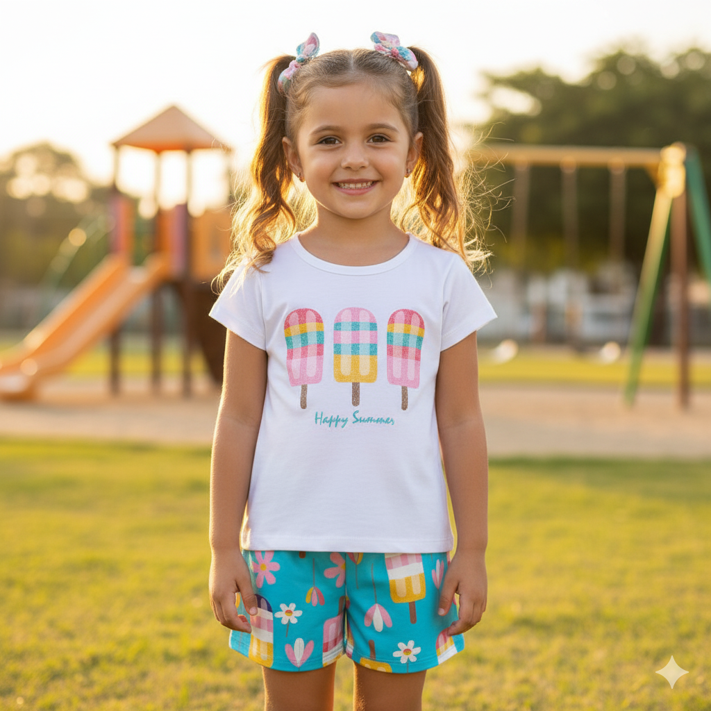 Conjunto Infantil Feminino Kyly Happy Summer Picolés