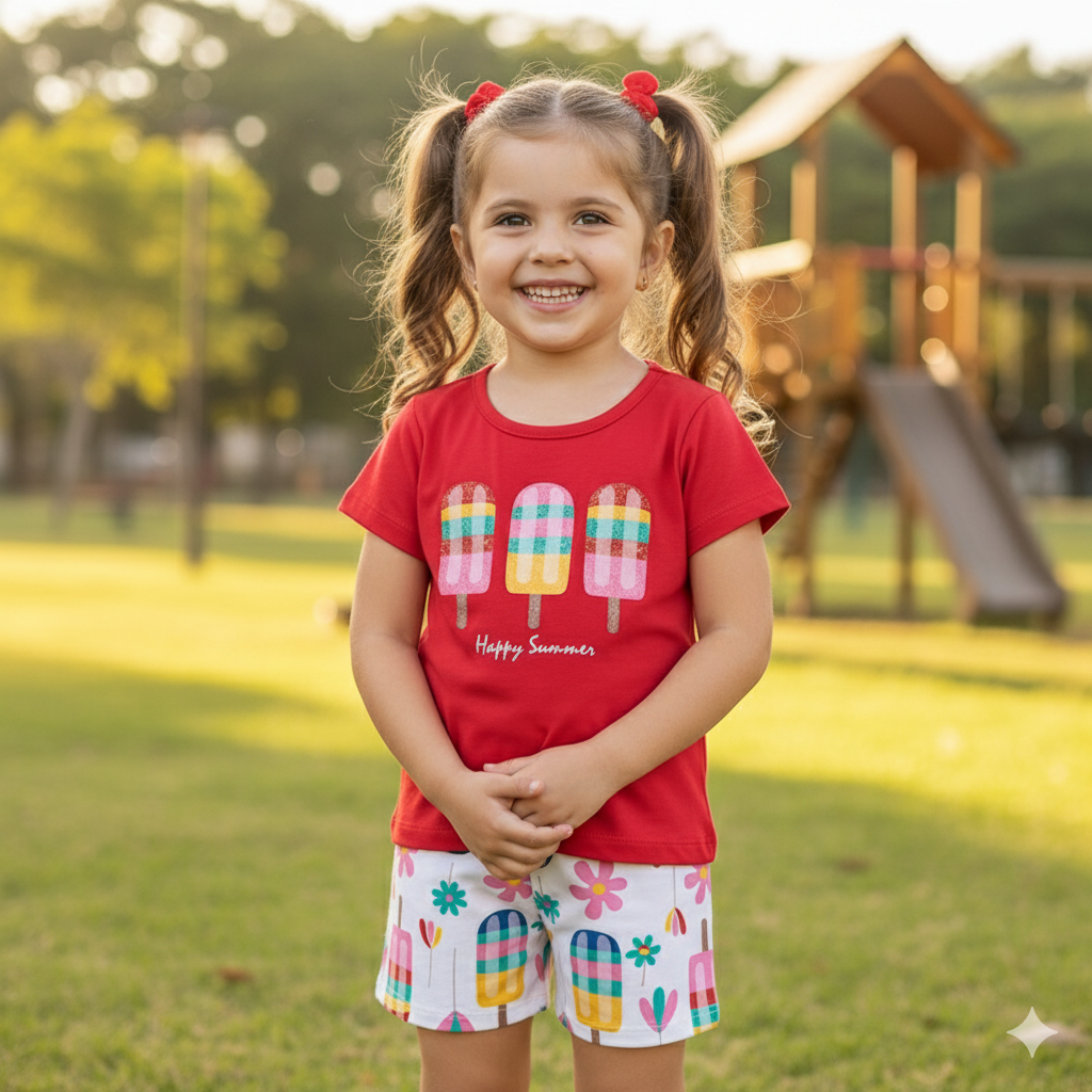 Conjunto Infantil Feminino Kyly Happy Summer Picolés