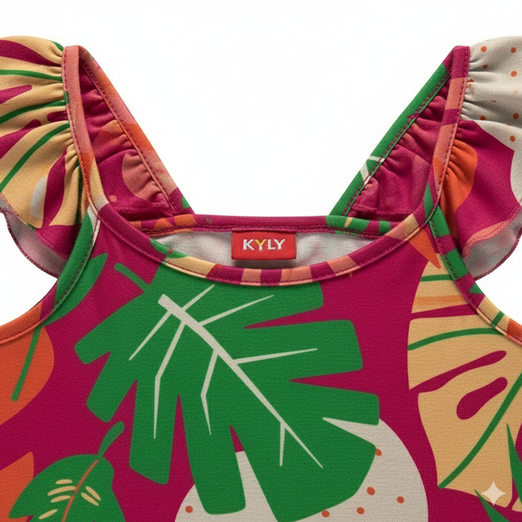 Vestido Infantil Feminino Kyly Folhagens Tropicais