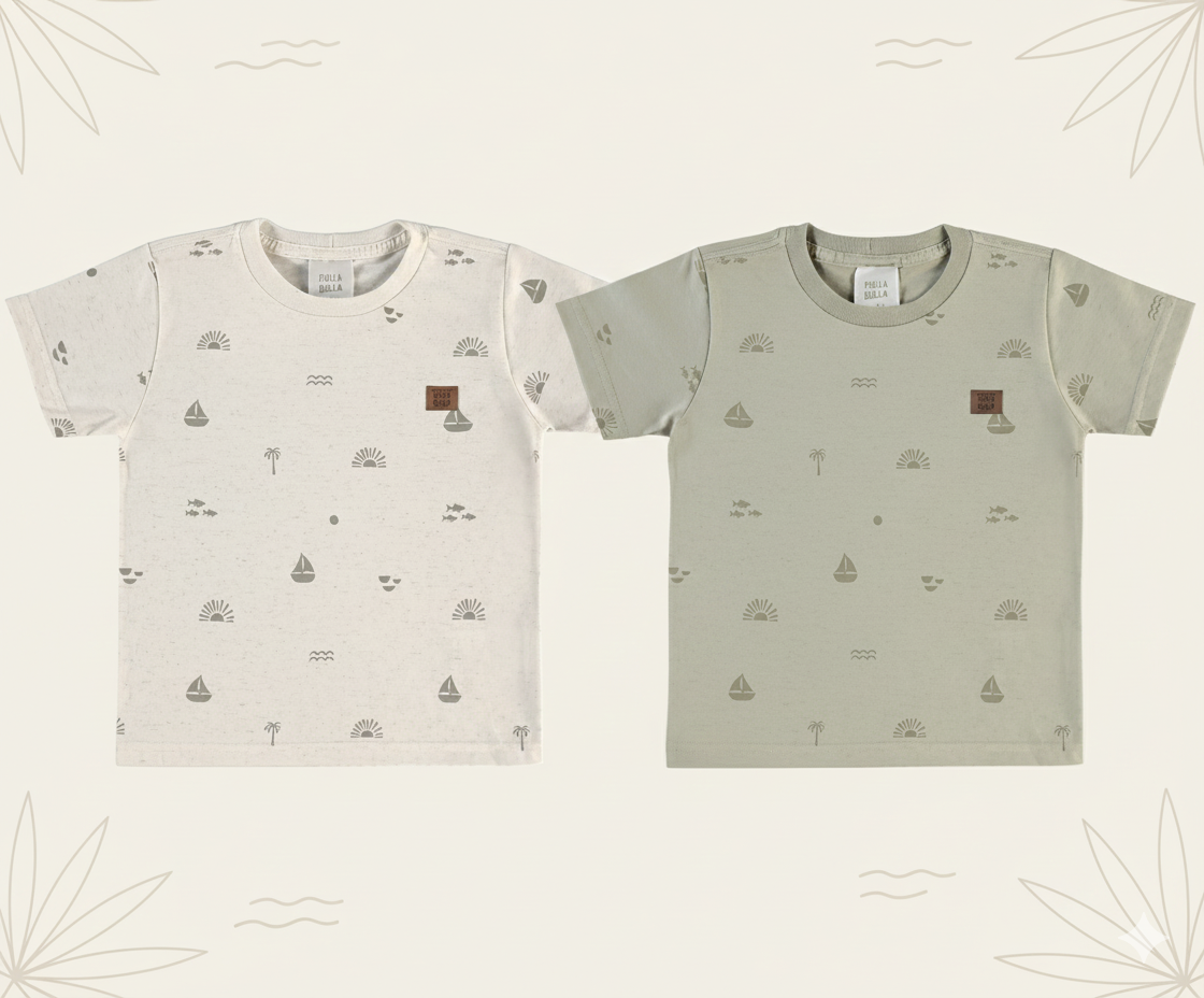 Camiseta Infantil Masculina Pulla Bulla Barquinho e Coqueiro – Conforto e Estilo para o Dia a Dia