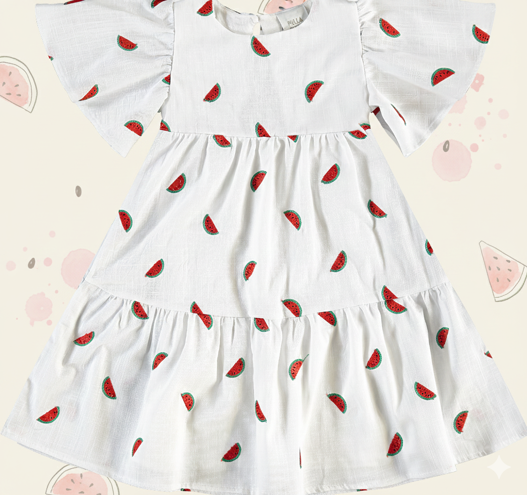 Vestido Infantil Pulla Bulla Estampa de Melancia – Frescor, Conforto e Tecido Macio para o Dia a Dia