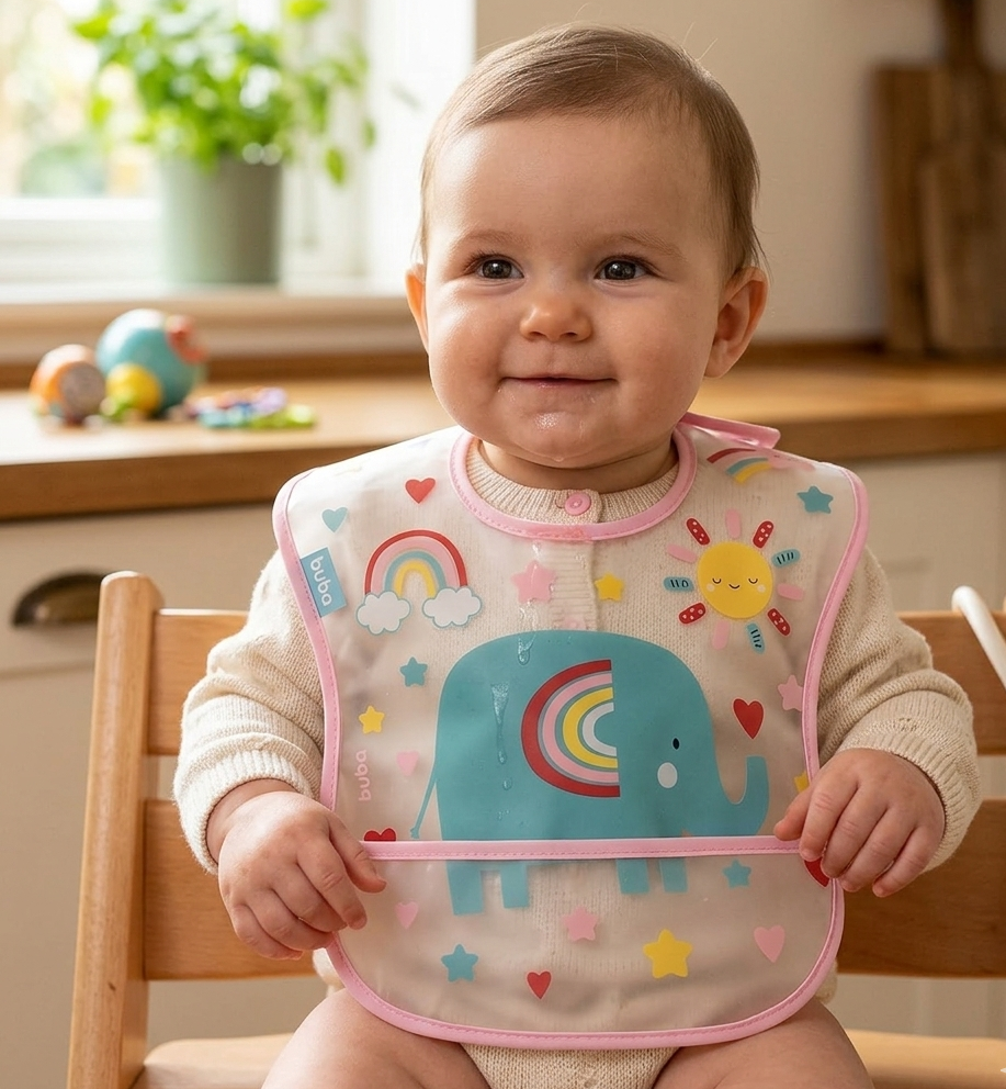 Babador com Pega Migalhas Buba Elefante Arco-Íris Impermeável 3m+