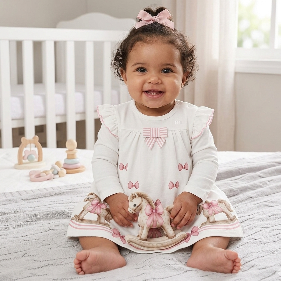 Vestido Bebê Menina Milon Manga Longa Cavalinho com Body Integrado
