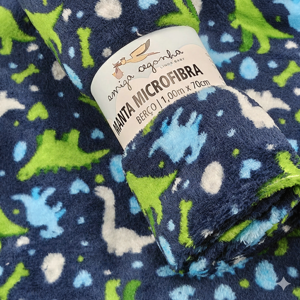 Manta Amiga Cegonha Dino em Microfibra – Marinho 100x70cm