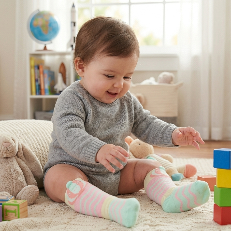 Meia Infantil Feminina Pimpolho  Cano Longo 3/4 Divertida (06 a 11 Meses)