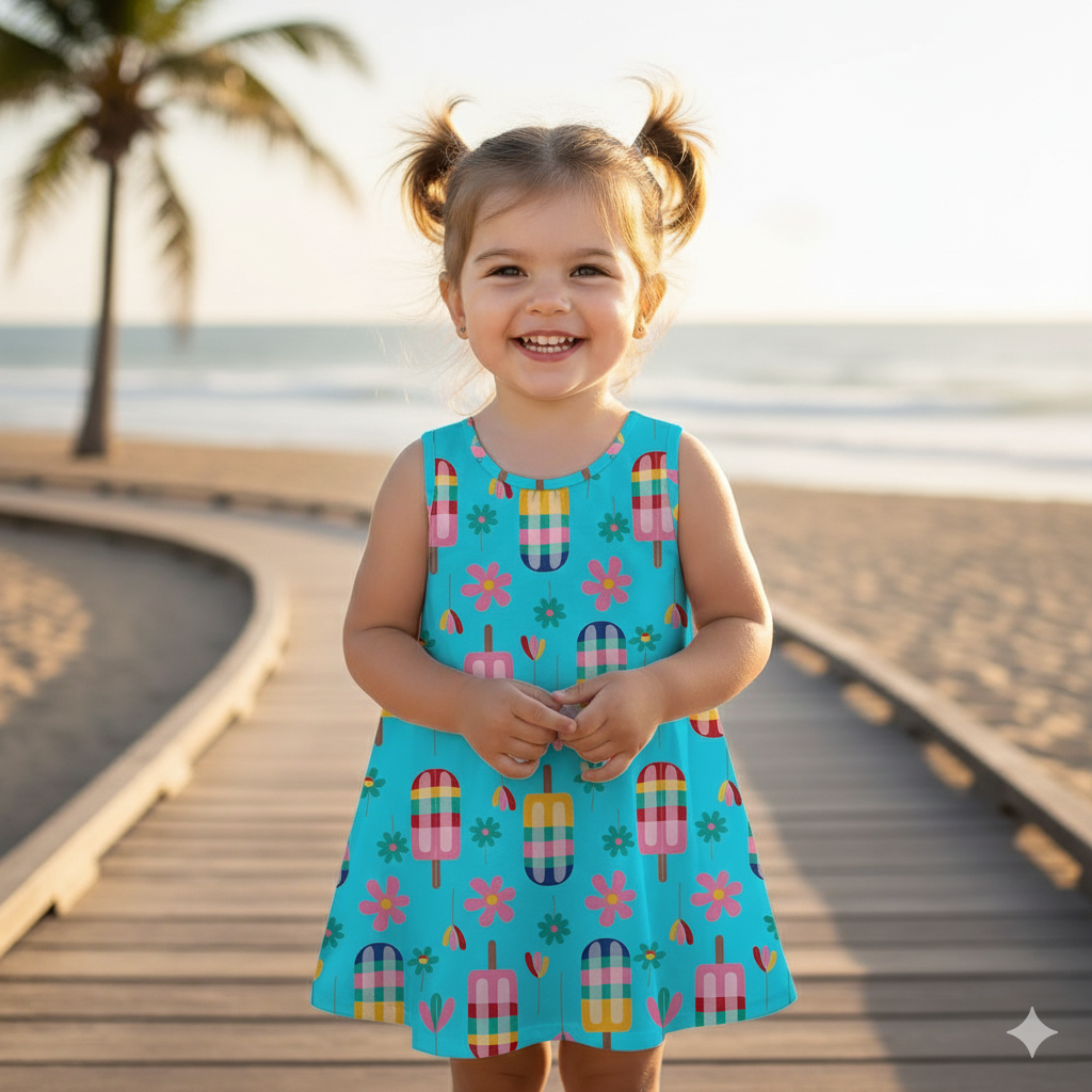 Vestido Infantil Kyly Picolés e Flores