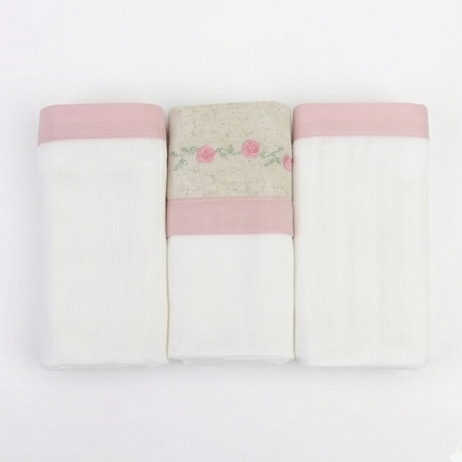 Kit Fralda Loupiot Nature Bordada Com Bainha 3 Peças