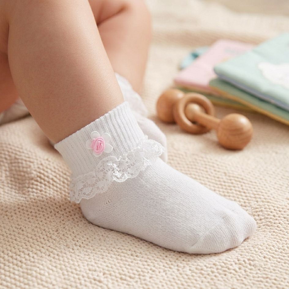 Meia Festa Feminina Pimpolho Poliamida com Renda e Aplicações