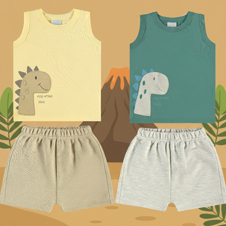 Conjunto Infantil Masculino Pulla Bulla Meu Amigo Dino – Conforto e Diversão para o Dia a Dia