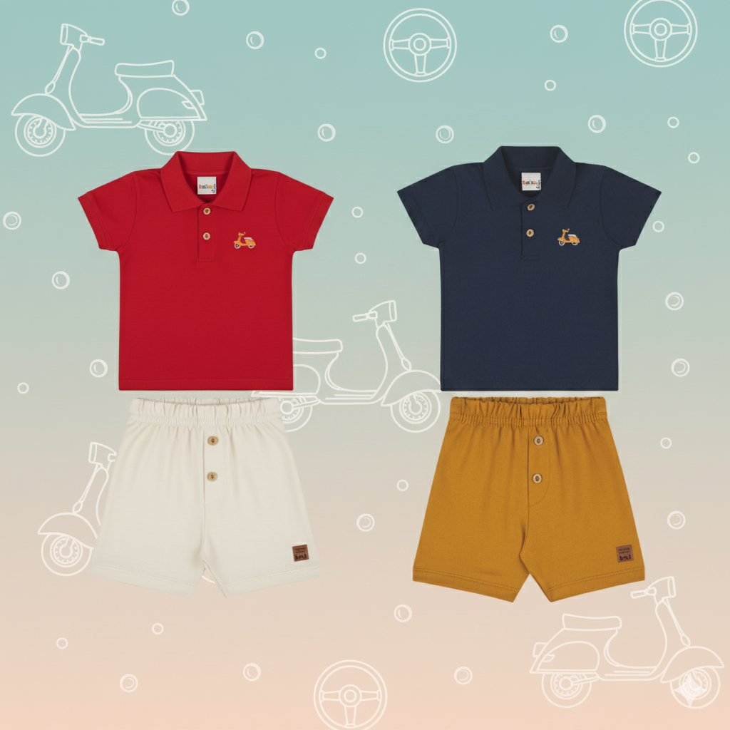 Conjunto Infantil Masculino Kaiani Polo Motocicleta – conforto e estilo para o dia a dia