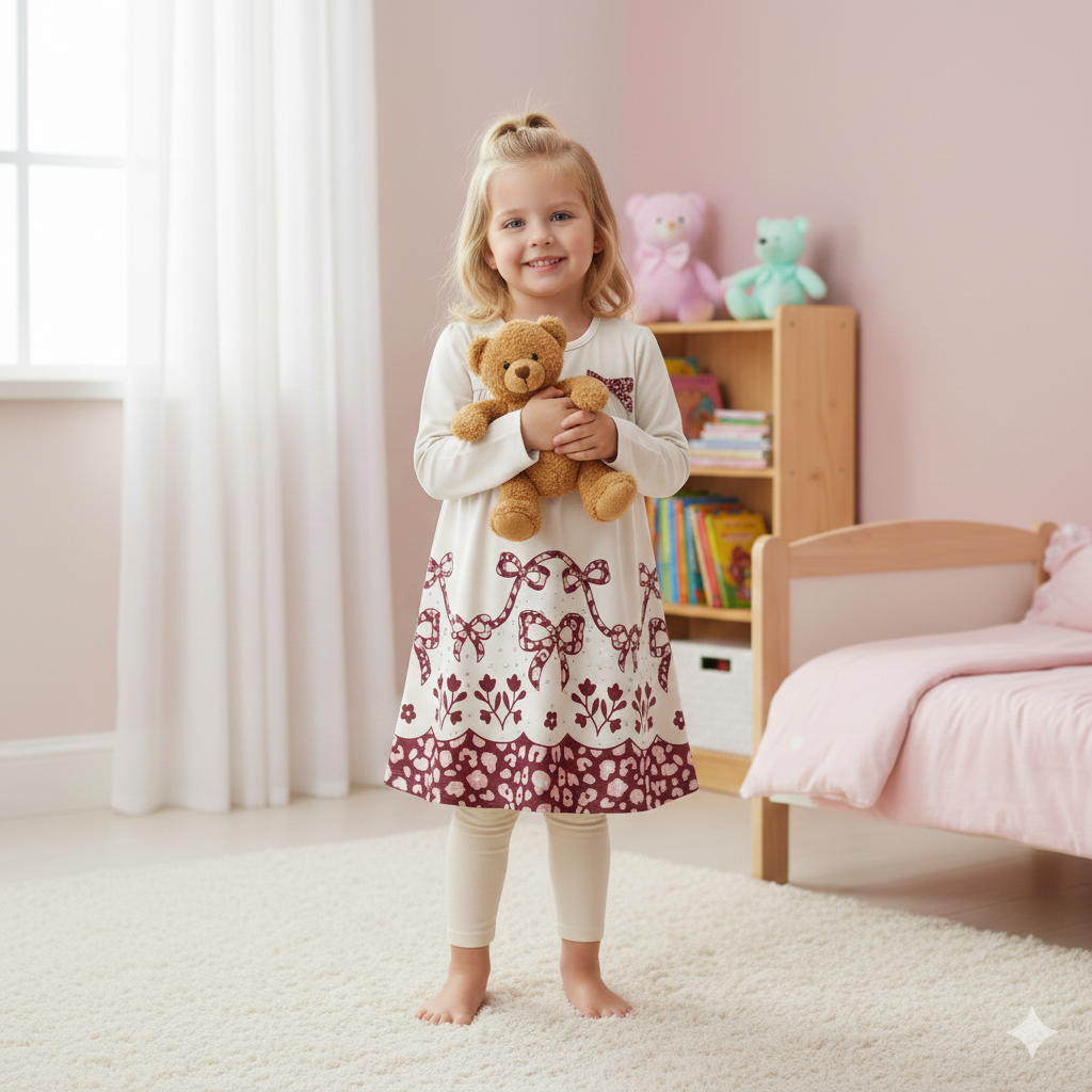 Vestido Infantil Milon Manga Longa Estampa Laços e Animal Print