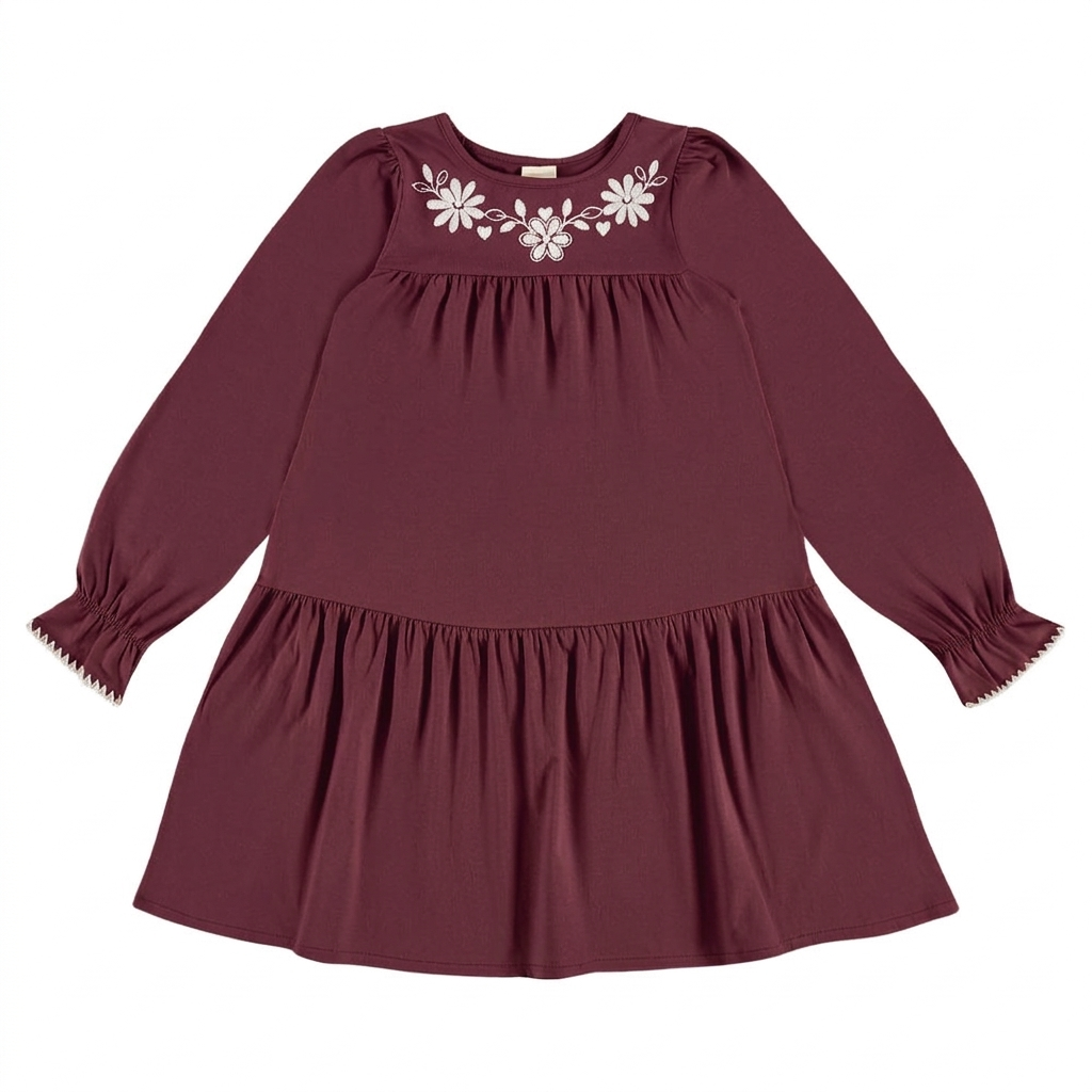 Vestido Infantil Pulla Bulla Flores Bordadas Manga Longa Menina