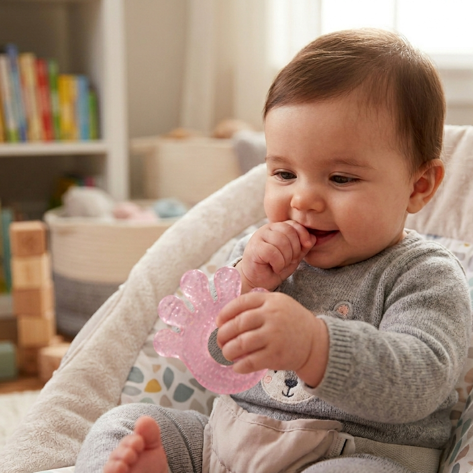 Mordedor com Água Pimpolho Mãozinha Anatômico para Bebês 4 Meses+