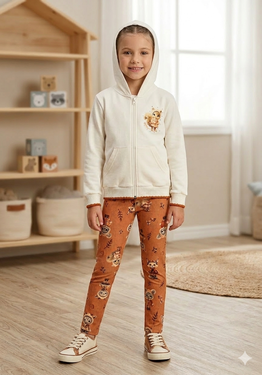 Conjunto Infantil Feminino Alakazoo com Jaqueta em Moletom e Legging em Malha Soft
