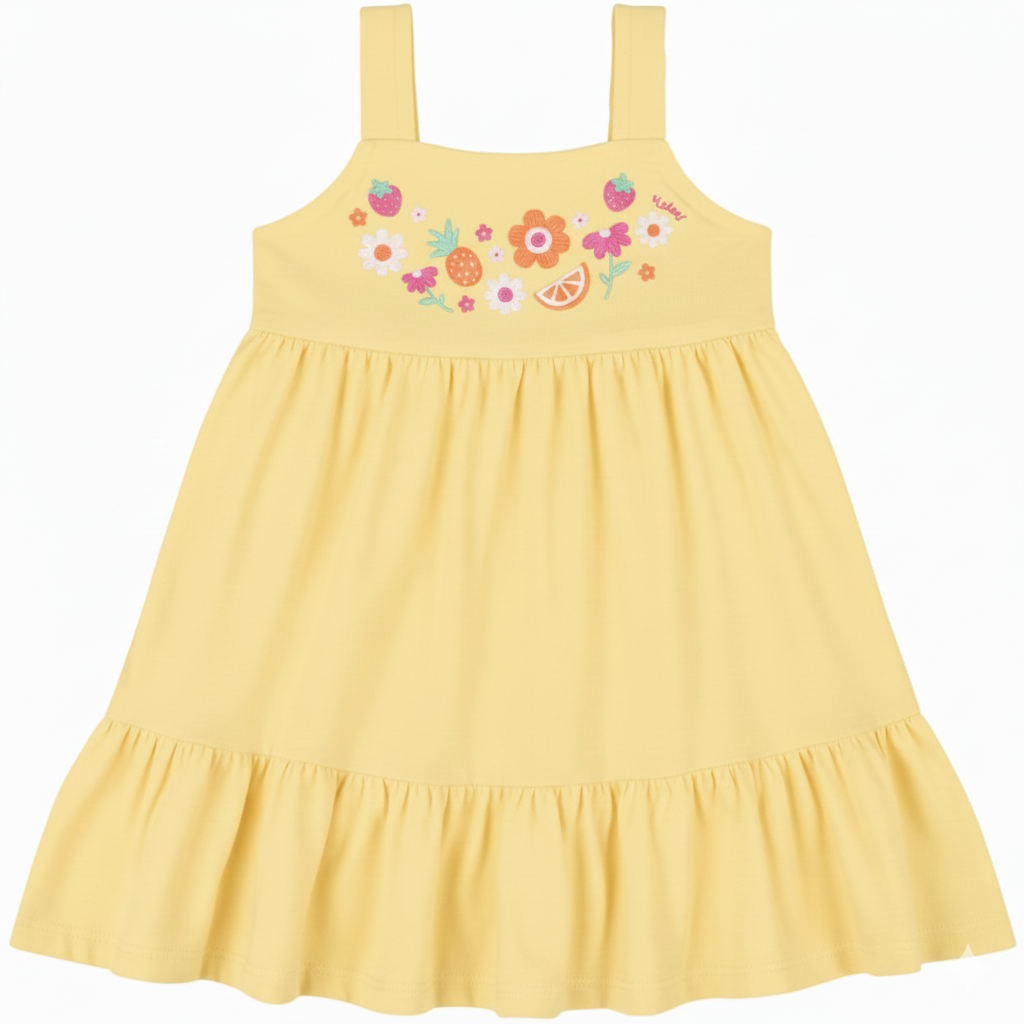 Vestido Infantil Kaiani Flores e Frutinhas – conforto e charme para o dia a dia
