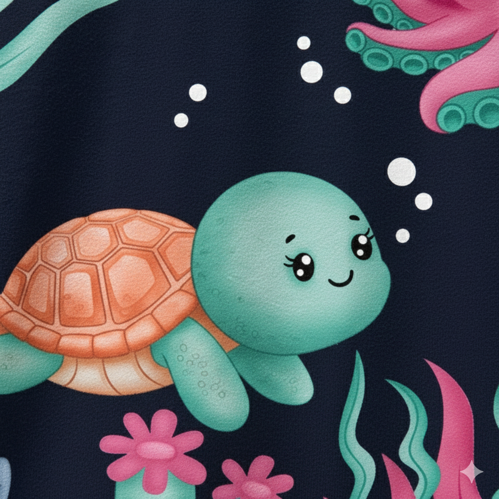 Vestido Kyly Fundo do Mar Polvo e Tartaruga