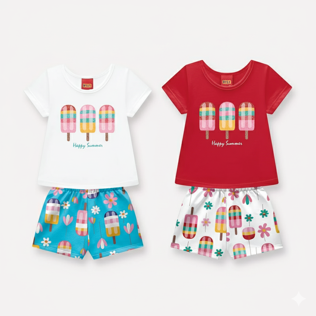 Conjunto Infantil Feminino Kyly Happy Summer Picolés