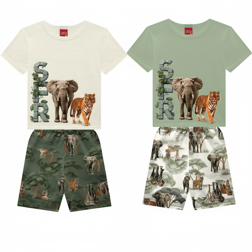 Conjunto Infantil Kyly Safari com Camiseta e Short em Tactel