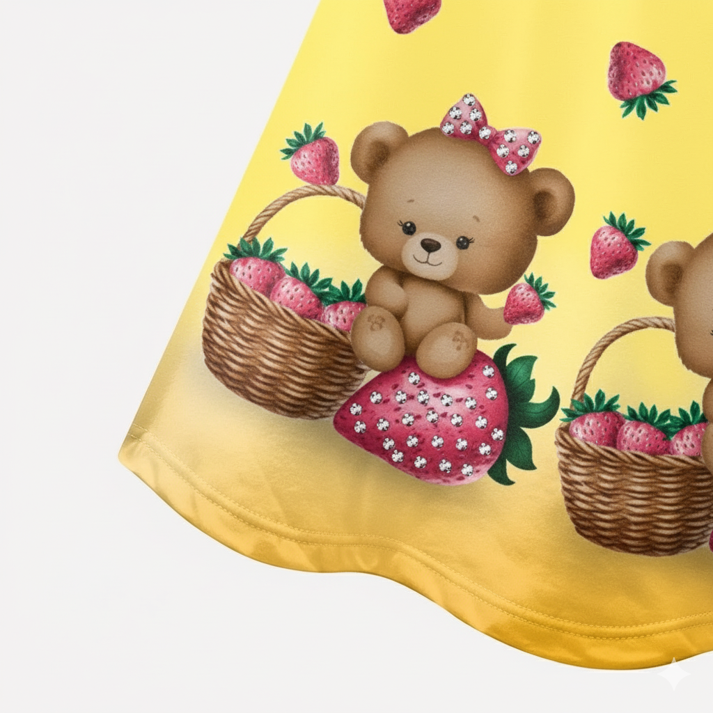 Vestido Infantil Kyly Ursinha e Morangos