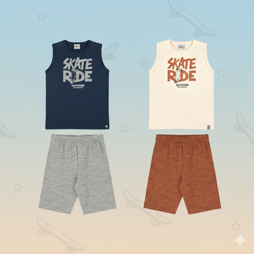 Conjunto Infantil Masculino Kaiani Skate Ride – Conforto e Estilo para o Dia a Dia