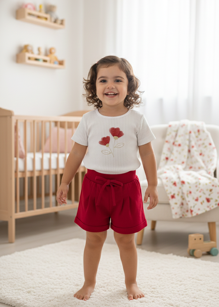 Conjunto Infantil Feminino Pulla Bulla Canelado com Estampa de Flor – Conforto e Delicadeza para o Dia a Dia