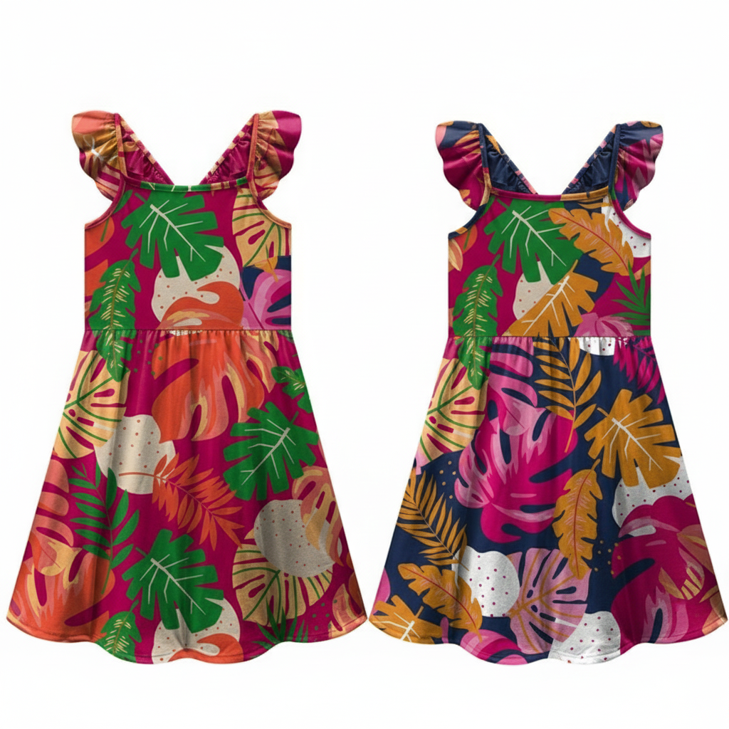 Vestido Infantil Feminino Kyly Folhagens Tropicais