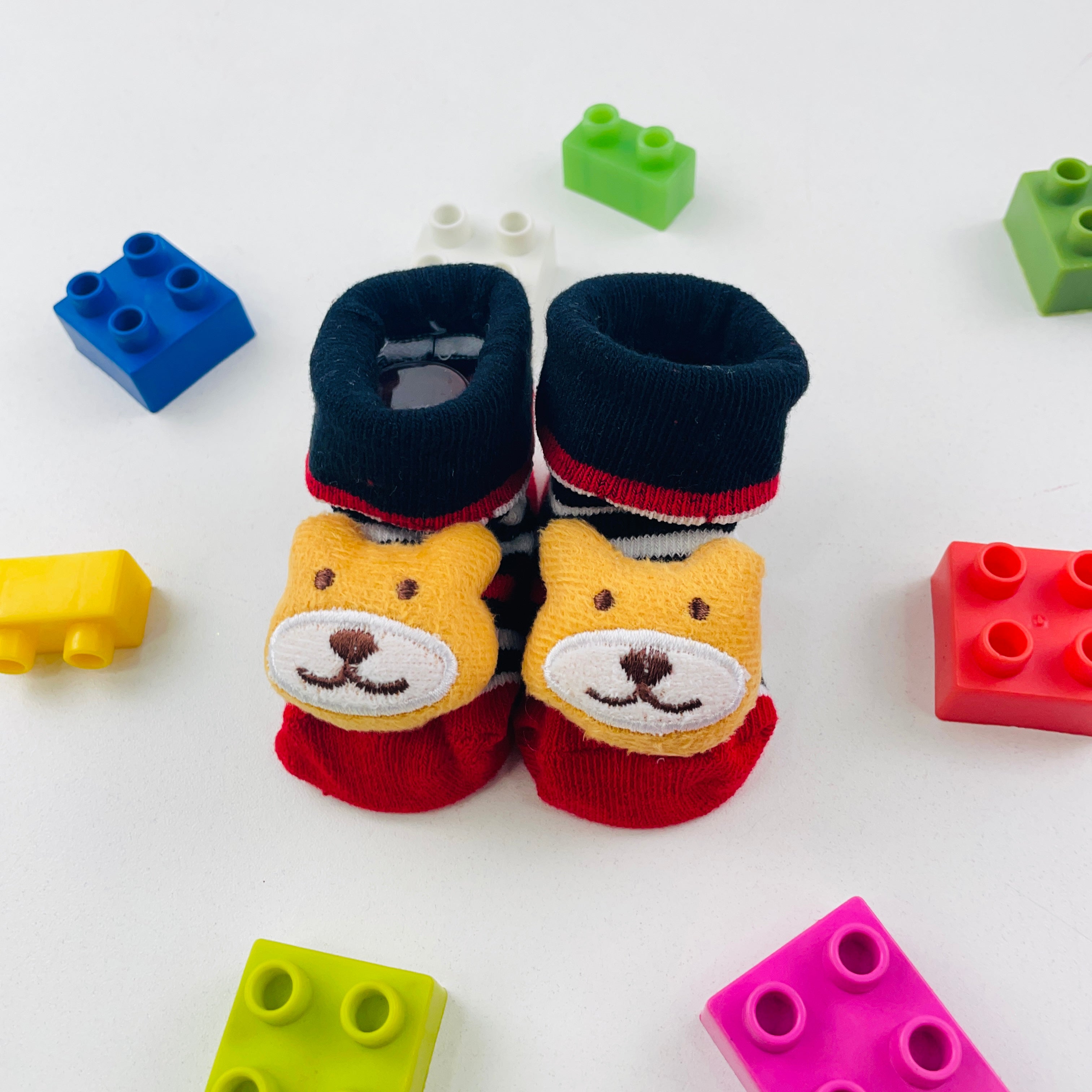 Meia Bichinhos Plin Baby Urso Listras Antiderrapante - Vermelho