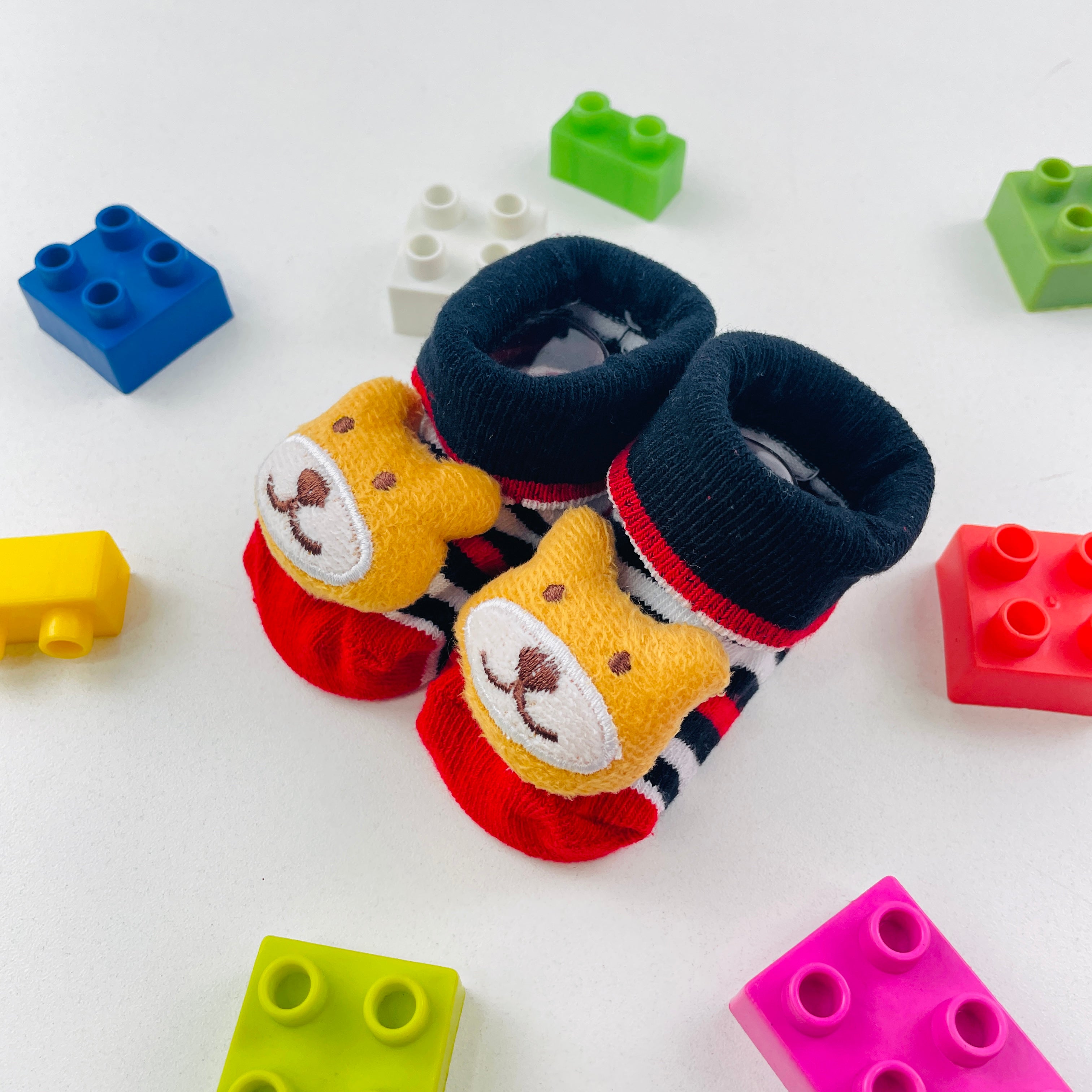 Meia Bichinhos Plin Baby Urso Listras Antiderrapante - Vermelho