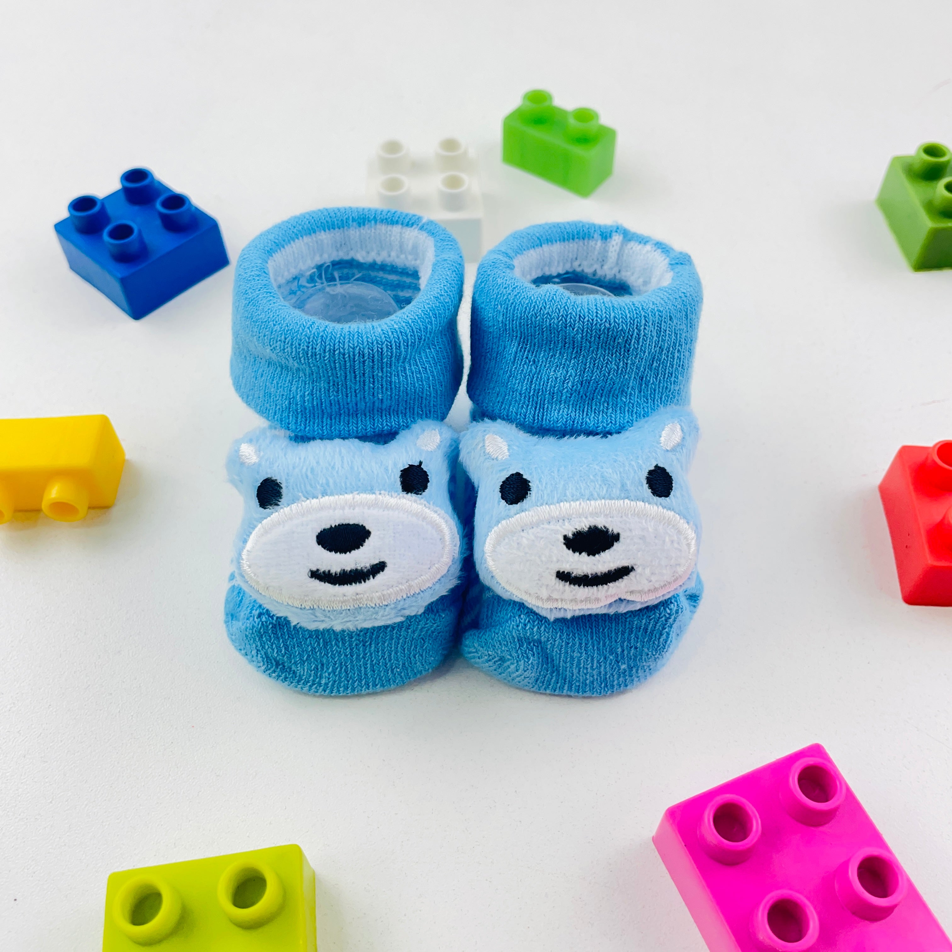 Meia Bichinhos Plin Baby Baby Urso Listras Antiderrapante Azul
