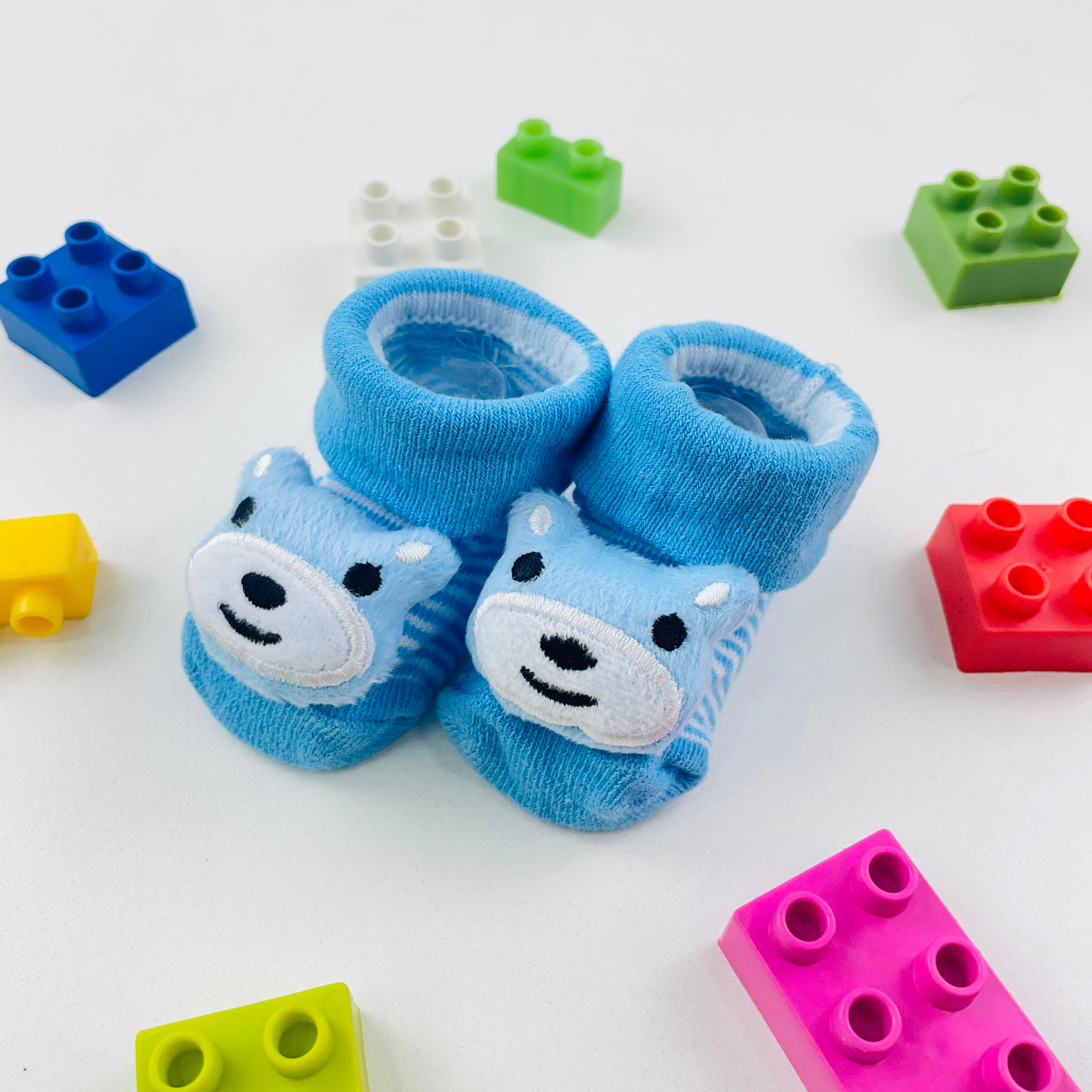 Meia Bichinhos Plin Baby Baby Urso Listras Antiderrapante Azul