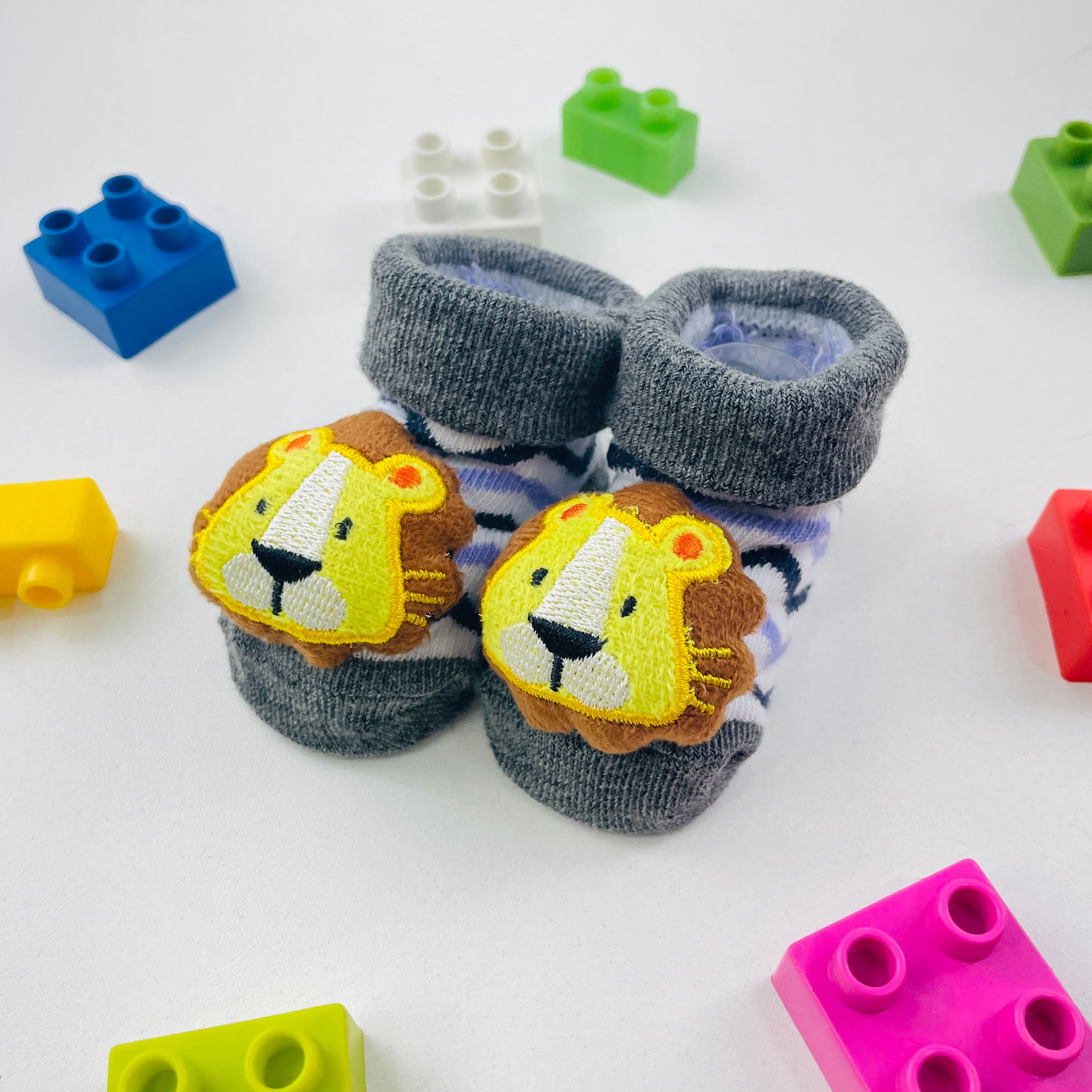 Meia Bichinhos Plin Baby Leão Antiderrapante Cinza
