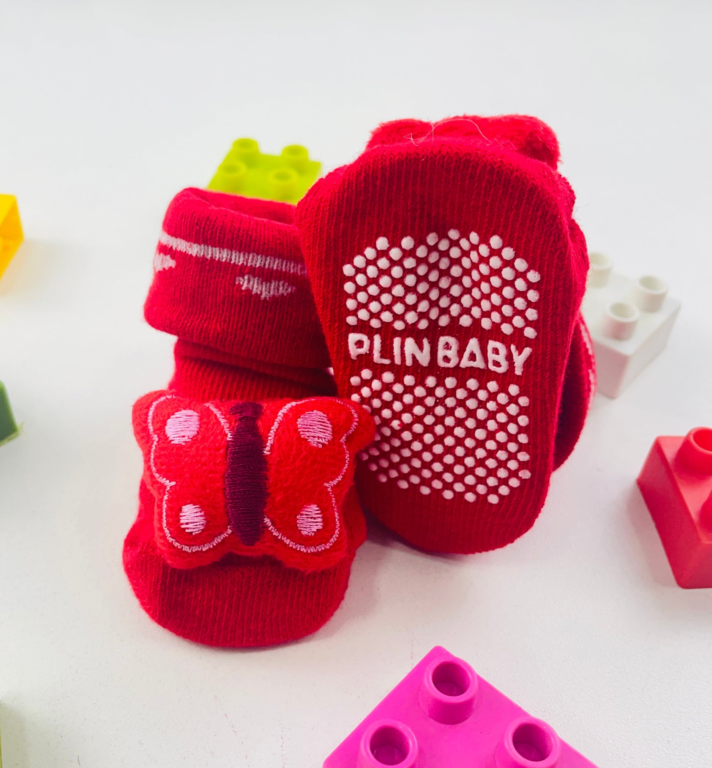 Meia Bichinhos Plin Baby Borboleta Antiderrapante - Vermelho