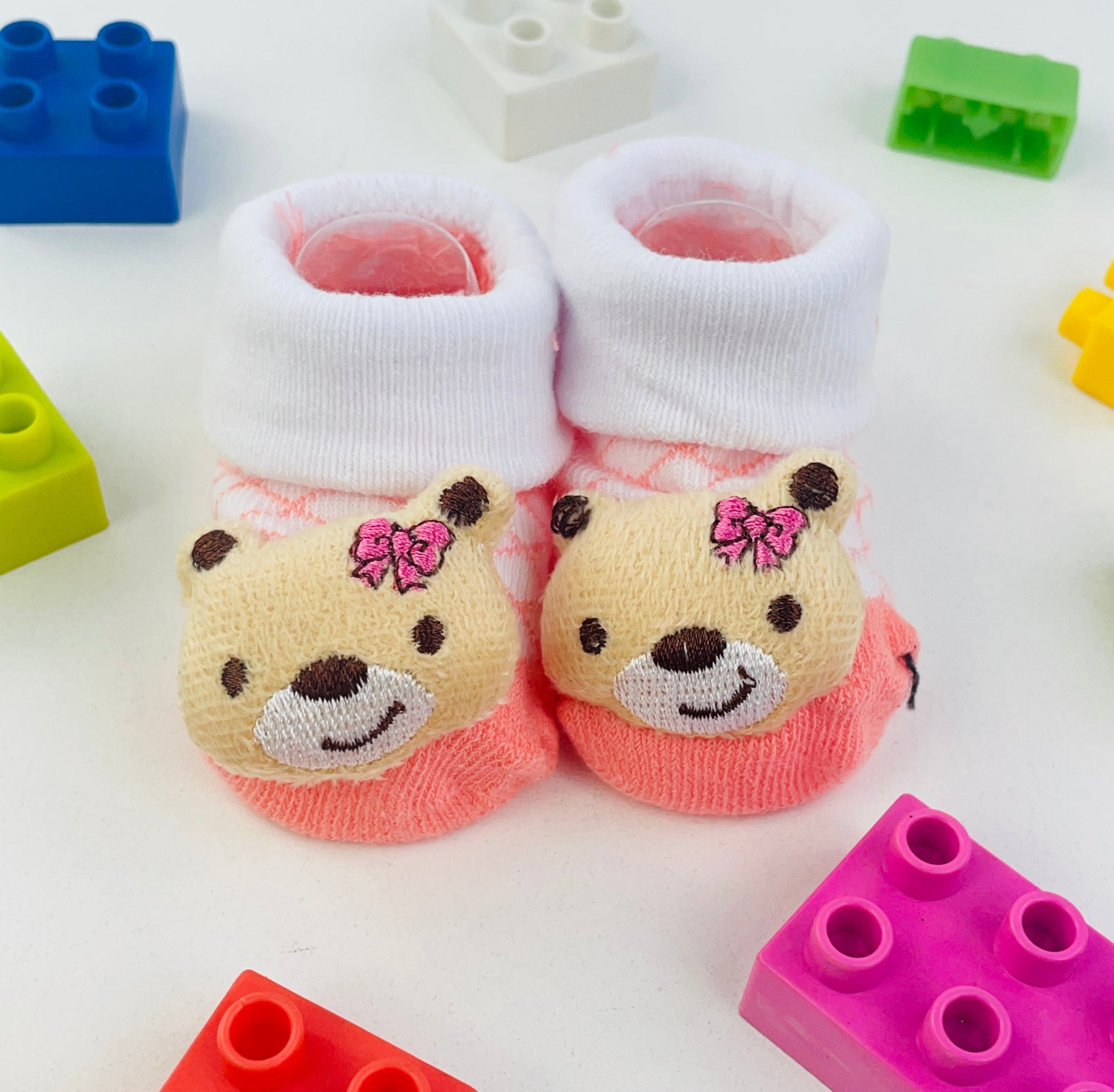 Meia Bichinhos Plin Baby Ursa De Lacinho Antiderrapante - Salmão