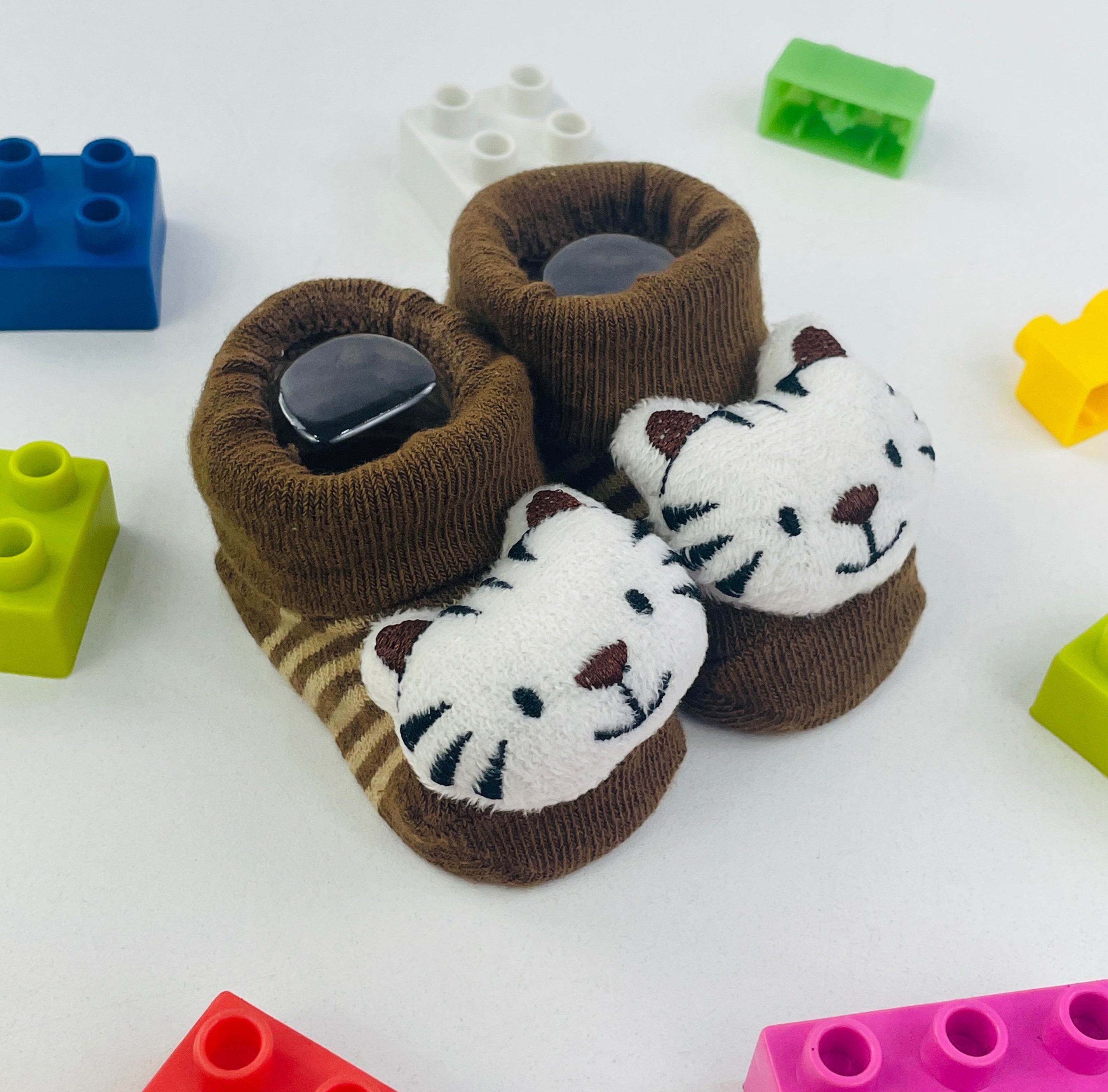 Meia Bichinhos Plin Baby Tigre Antiderrapante - Marrom
