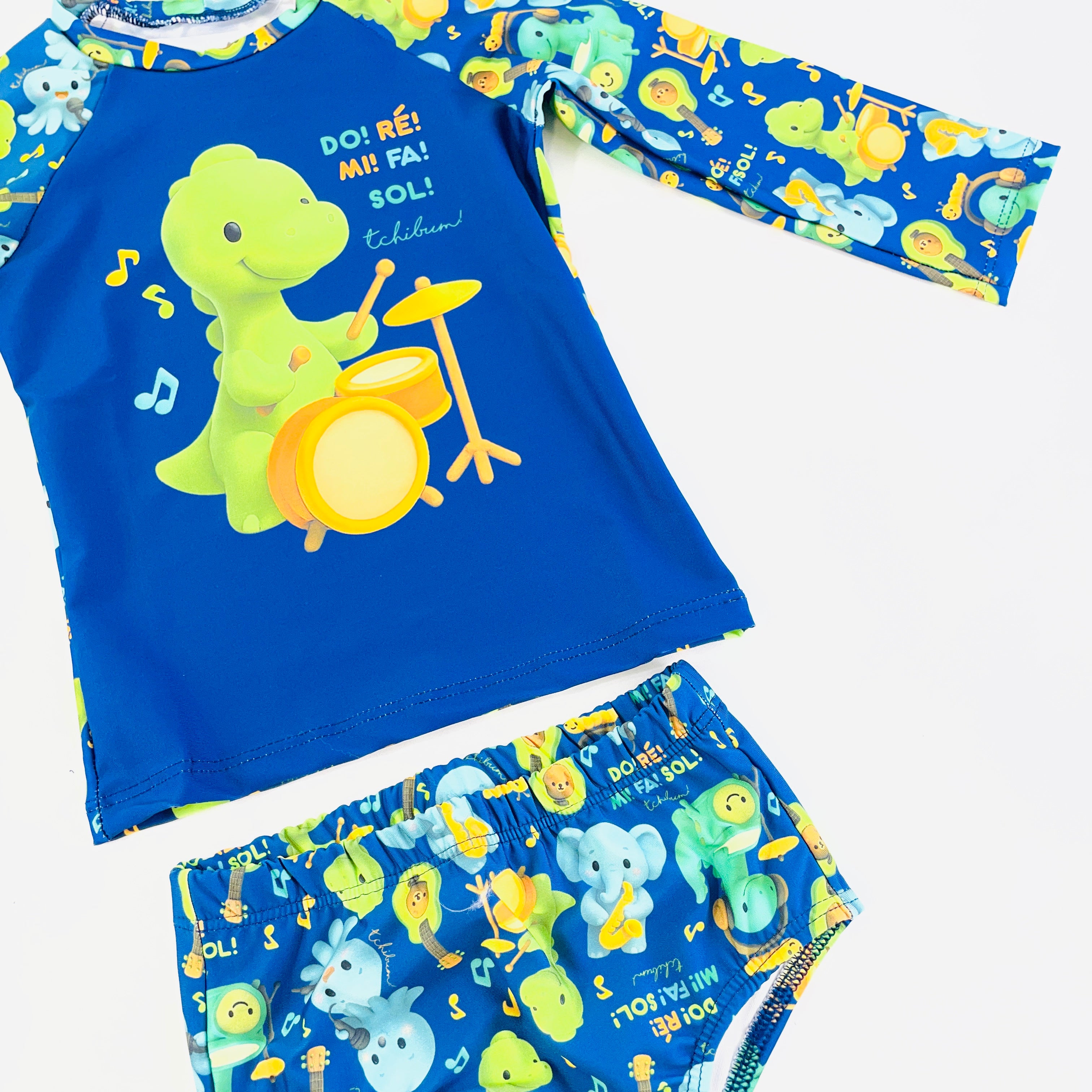 Conjunto Masculino Tchibum Dino Dó Ré Mi Fá Sol UV50+ Dry Fit